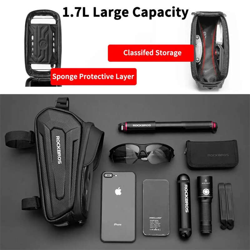 ROCKBROS Bicycle Bag 1.7L Frame Front Tube Cycling Bike Phone Mount Bag Waterproof Phone Case Holder
