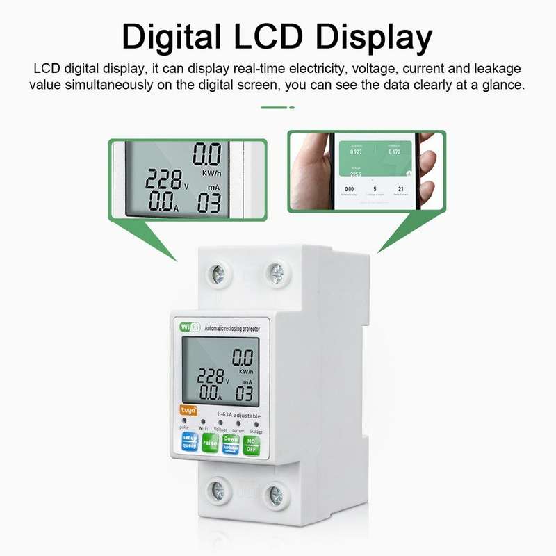WiFi Intelligent Automatic Reclosing Protector Multifunctional Current Voltage Monitoring Meter LCD