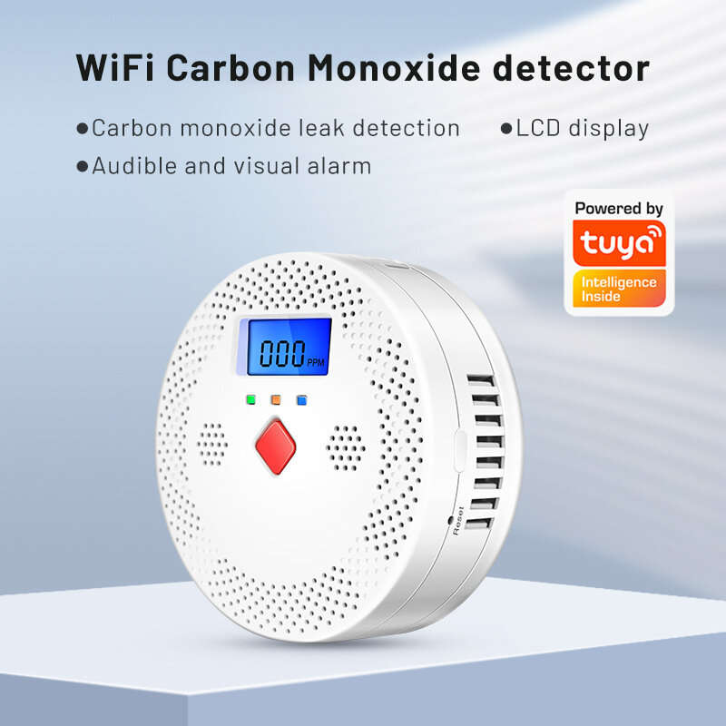 Tuya WiFi Smart Carbon Monoxide Detector Alarm 85dB Sound Warning LCD Digital Display Home Indoor CO