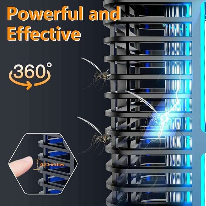 Solar Bug Zapper with LED Light 4000mAh Rechargeable Battery Cordless Electric Mosquito Zapper for O