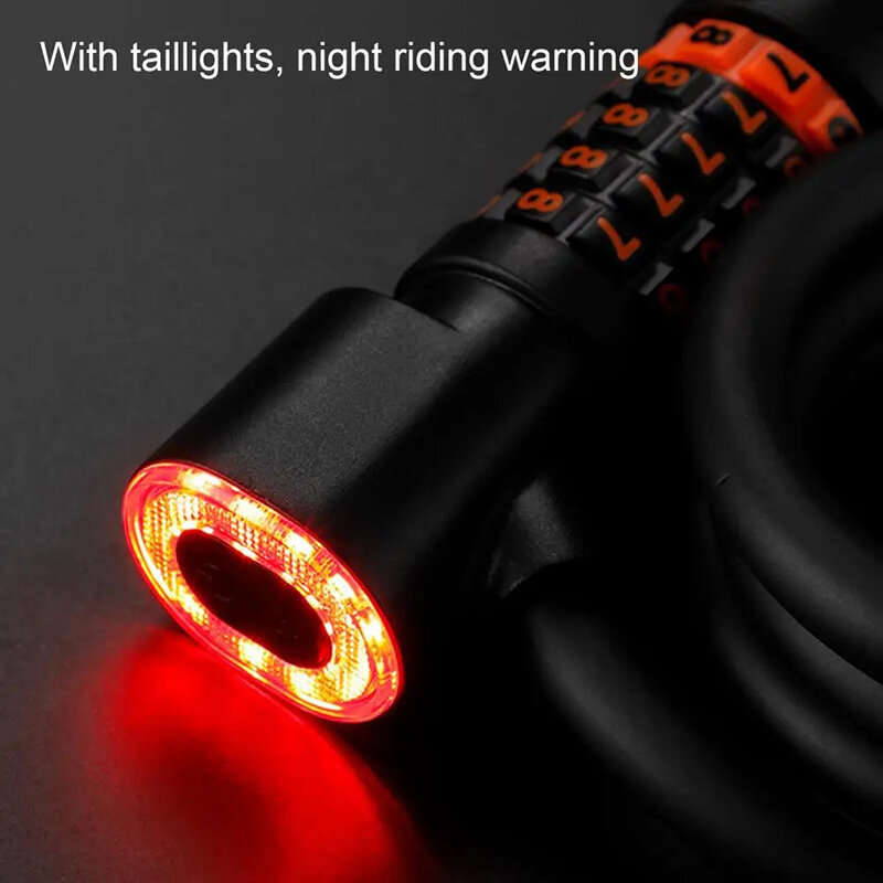 XANES Bicycle Steel Cable Lock 5 Digit Password High Security with Taillight Thicken Anti-Theft Safe