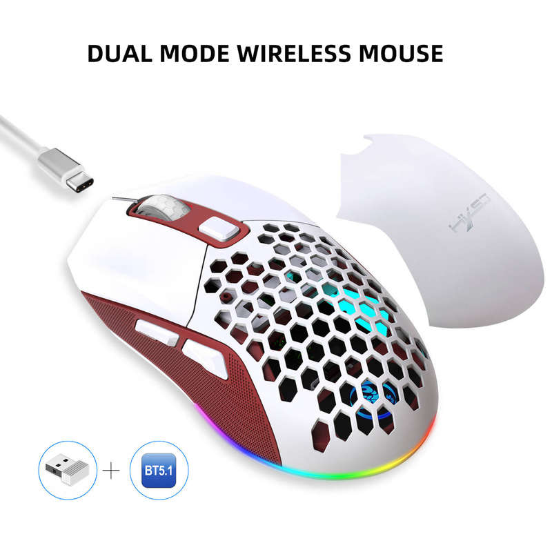 HXSJ T28 Hollow Wireless Mouse Rechargeable RGB Luminous 4800DPI Interchangeable Back Cover Gaming L