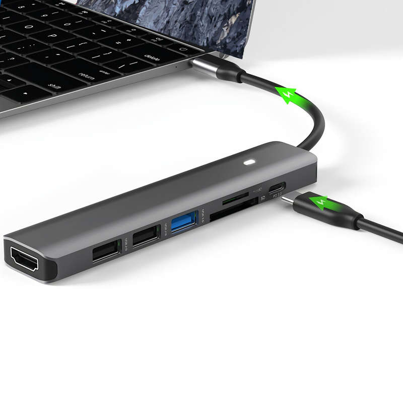 LanShuo 7 in 1 Hub Docking Station Type-C Adapter with HDMI+PD+USB3.0+USB2.0*2+SD+TF for PC Laptop M