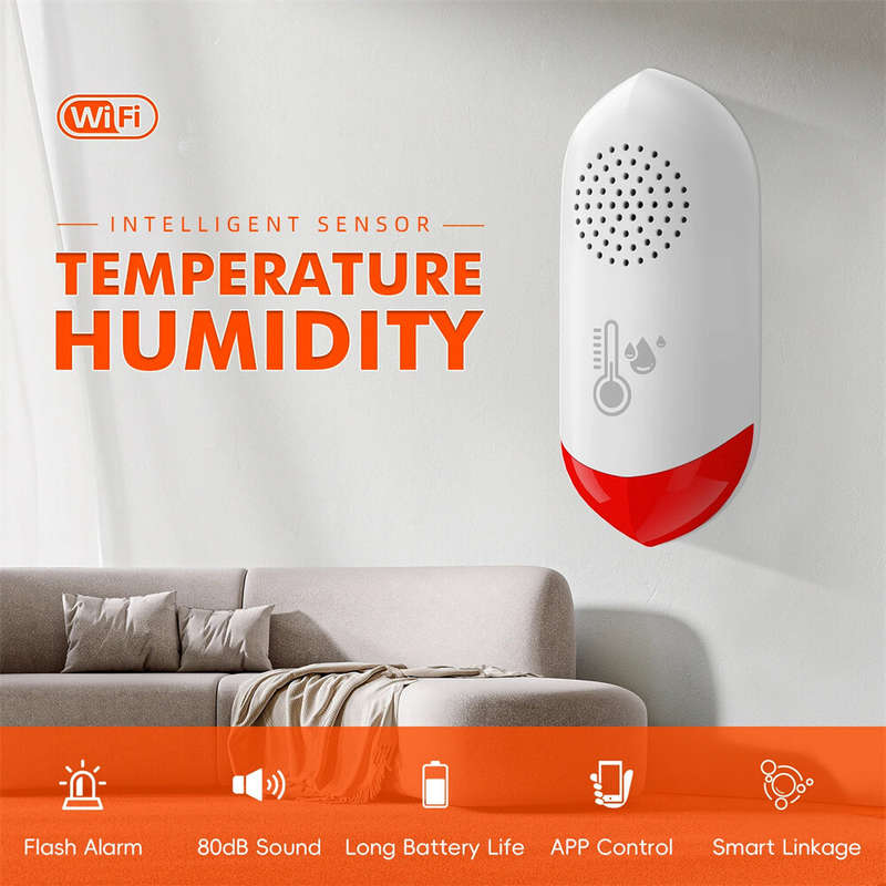 Tuya Smart WiFi Temperature Humidity Sensor 80dB Sound Light Alarm 180 Days Standby Smart Life App R