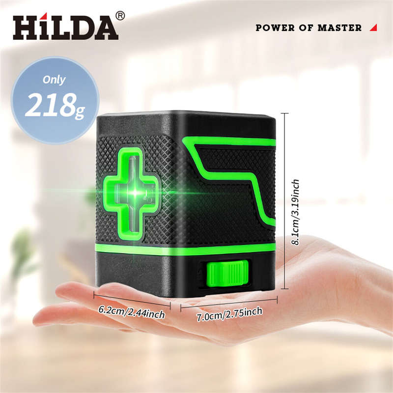 HILDA Laser Level 2 Lines Green Light Mini Self-Leveling Horizontal And Vertical Cross Super Powerfu