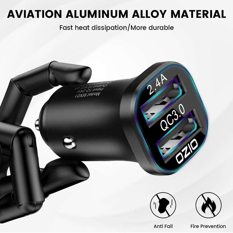 29W Car Charger 2.4A + QC3.0 Fast Charging Dual USB Port 5.8A Current For 12V 24V Car Truck