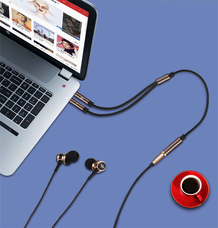 SONGFUL M4S 3.5mm Earphone Splitter Cable Stereo 3.5mm Female to 2 * 3.5mm Male Computer Microphone