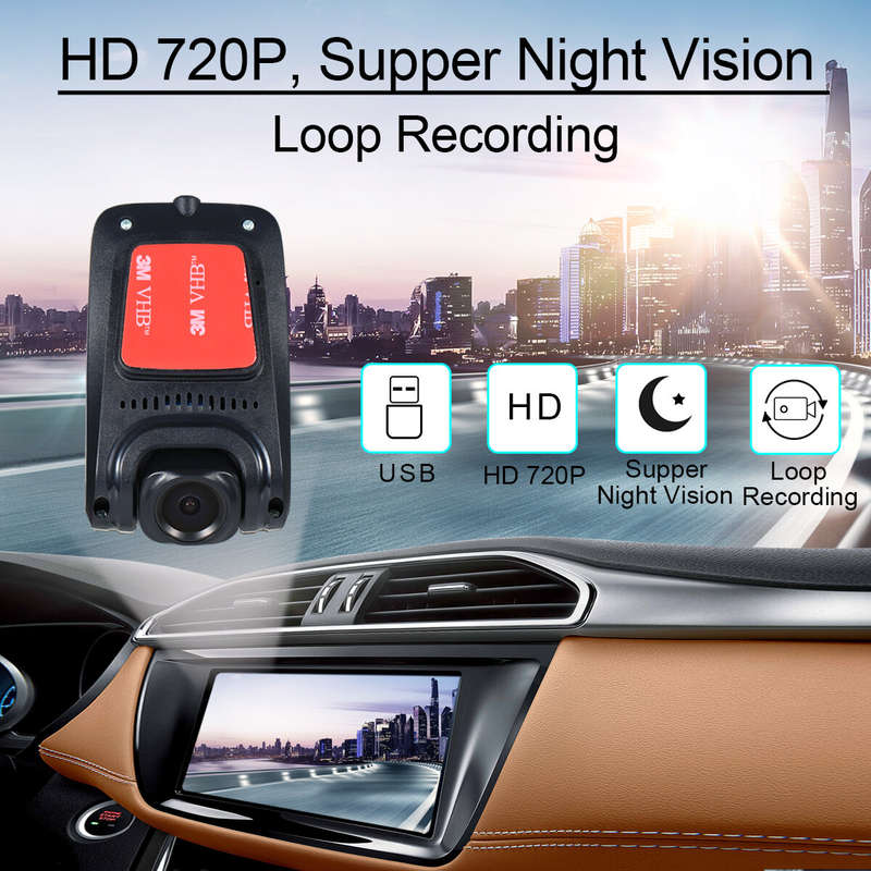 Car Camera Dashcam 720P HD 140 Large Wide Angle Car Driving Recorder F2.0 Large Aperture Night Visio