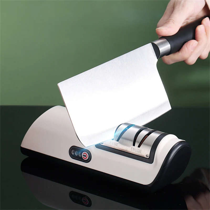 2-Stage Electric Knife Scissors Sharpener Professional Kitchen Sharpening Tool Built-in 2000mAh Batt