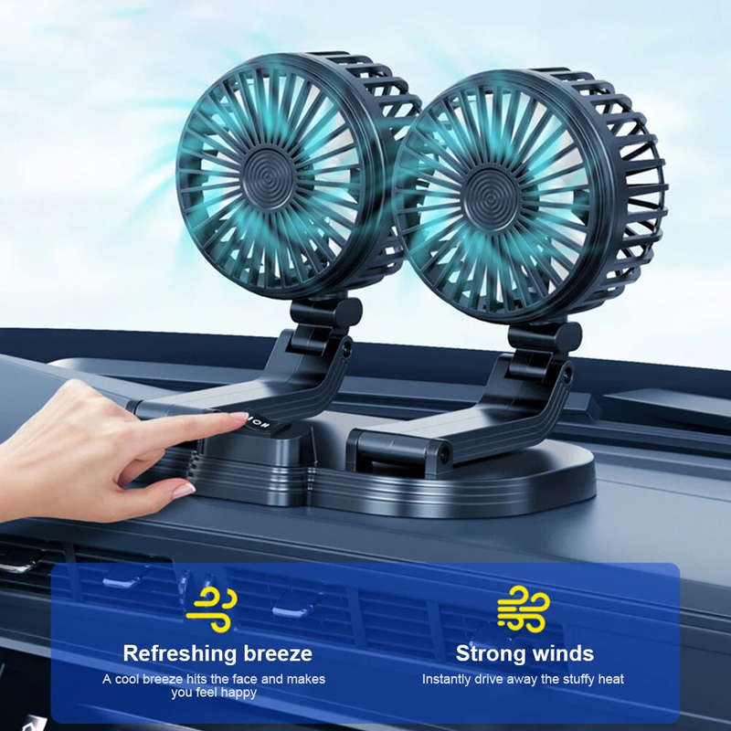 360 Adjustable Dual Head Car Fan USB for Car Home Cooling Fan Powerful Double-Head 2 Speed Electric