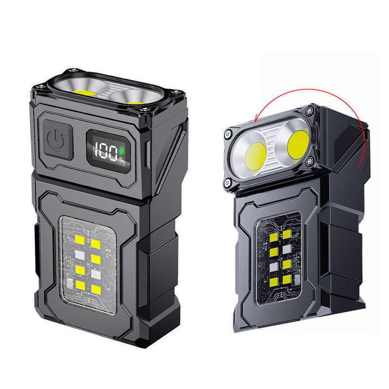 Mini Portable Keychain Light With Rotatable Head, Magnetic Base, Ideal For Repairing, Camping, Emerg