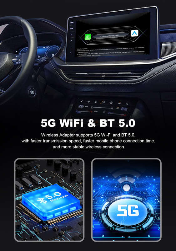 2-in-1 Wireless CarPlay Android Auto Box CP/AA Adapter 5G Wifi & BT 5.0 Support Mobile Phones Vehicl