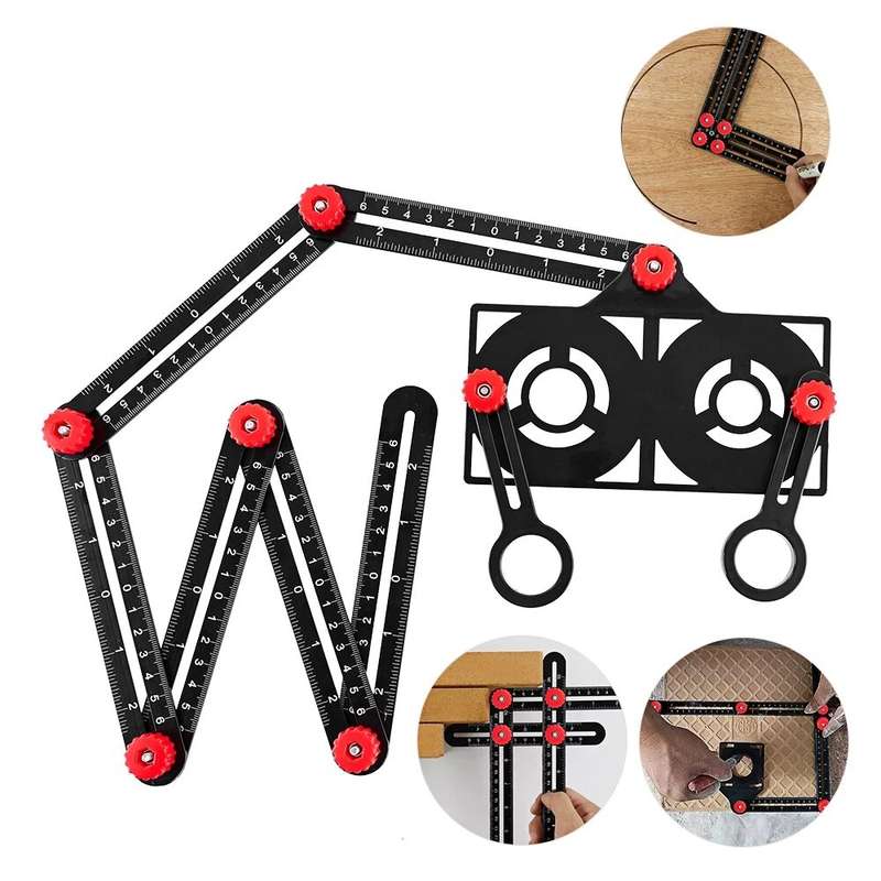 6/9/12 Fold Aluminium Alloy Angle Ruler Finder Measuring Ruler Perforated Mold Template Tool Locator