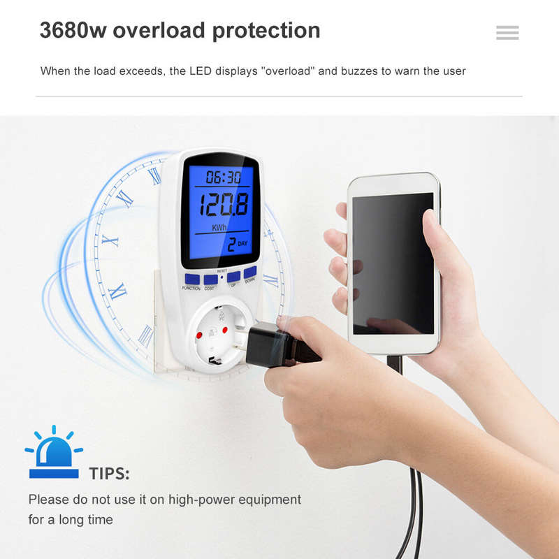 Digital Voltage Wattmeter Power Meter Socket EU Plug 230V AC Wattage Kwh Energy Consumption Electric