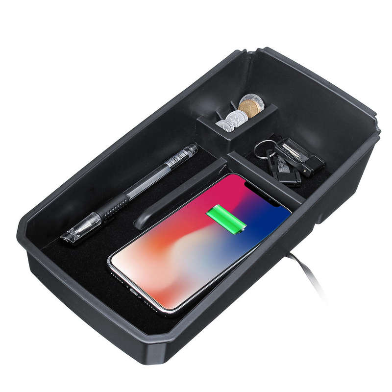DC 12V QI Car Center Console Wireless Charging Storage Box Armrest Organizer for BMW X3/F25 2015 201