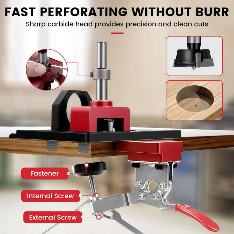 ENJOYWOOD Concealed Hinge Jig with Quick Clip and Dust Vacuum Adapter Concealed Door Hinge Jig 35mm
