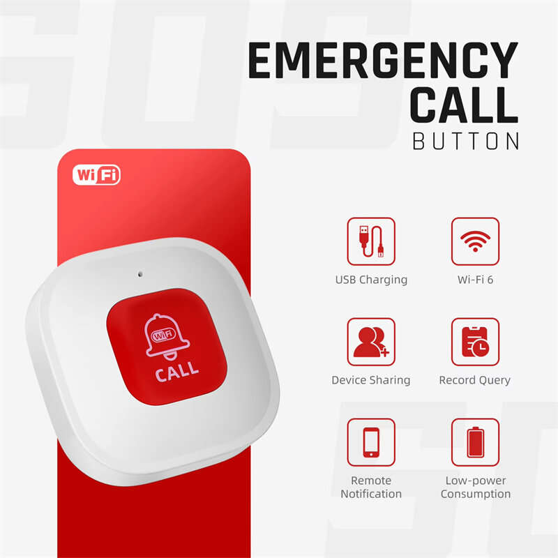 Tuya WiFi Smart SOS Call Button Wireless Caregiver Pager Phone Alert Transmitter Emergency Call Butt