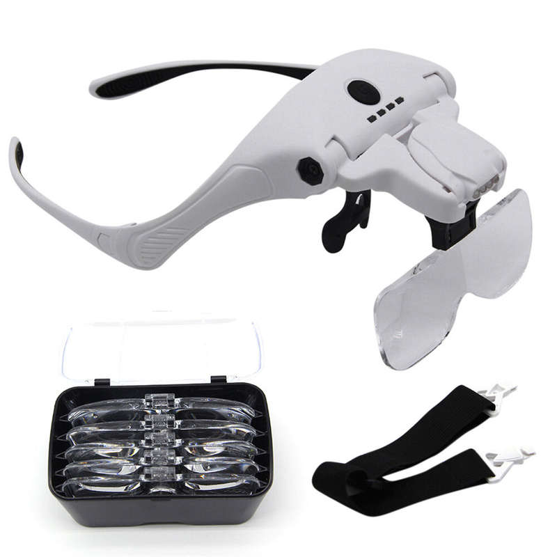 300mah Professional Magnifying Glasses with 5 Lens 1X-3.5X 4 LED Headband Magnifier Lamp USB Chargin
