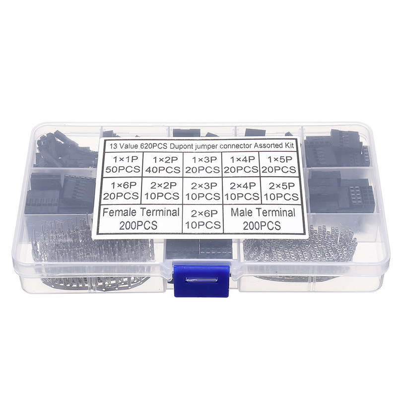 620pcs Dupont Connector 2.54mm Dupont Cable Jumper Wire Pin Header Housing Kit Male Crimp Pins+Femal