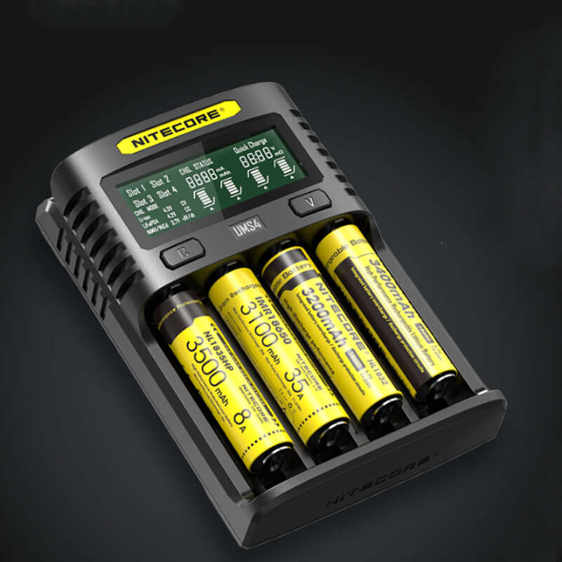 NITECORE UMS4 USB Battery Charger LCD Screen Smart Charging For 26650 18650 21700 UMS2 16340 18350