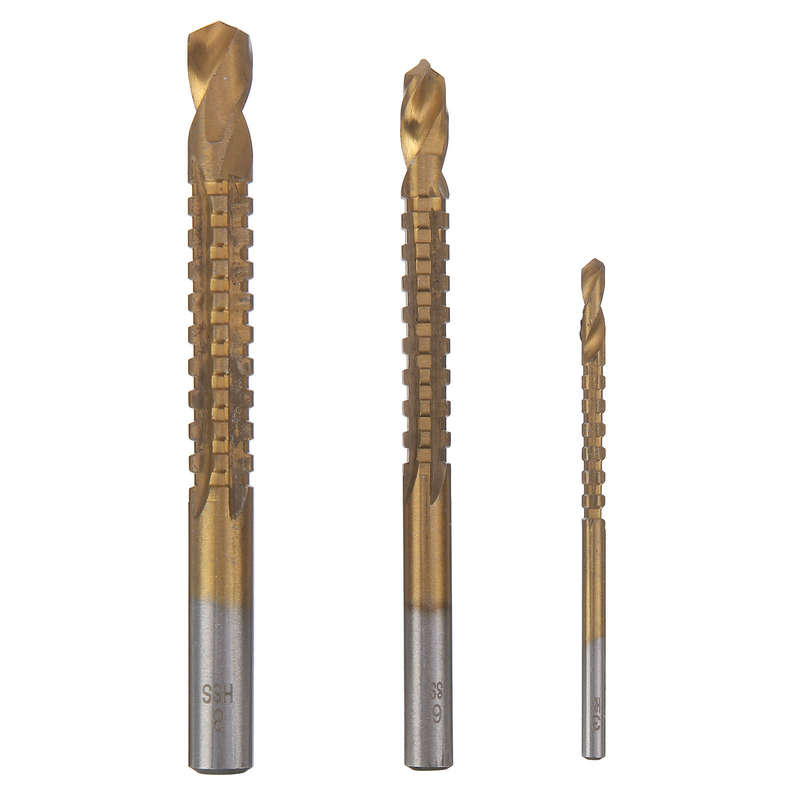 6PCs HSS Step Drill Bit Sets Straight Titanium Coated Cone Hole Cutter Automatic Center Punch Spiral
