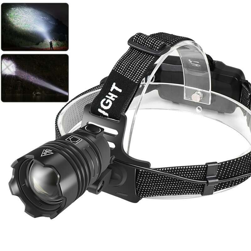 XHP70 Strong LED Headlamp Type-C USB Charging Outdoor Fishing Zoom Headlight Bike Running Search Hea