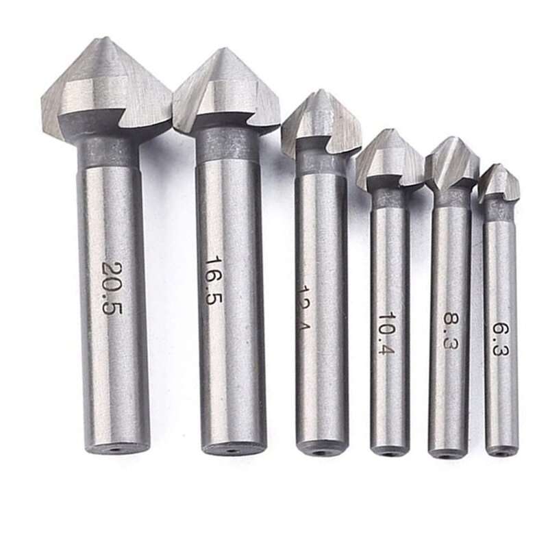 7-Piece Countersunk Drill Set, Chamfering Knife Din335 Standard C-Type Straight Shank Three Teeth, 6