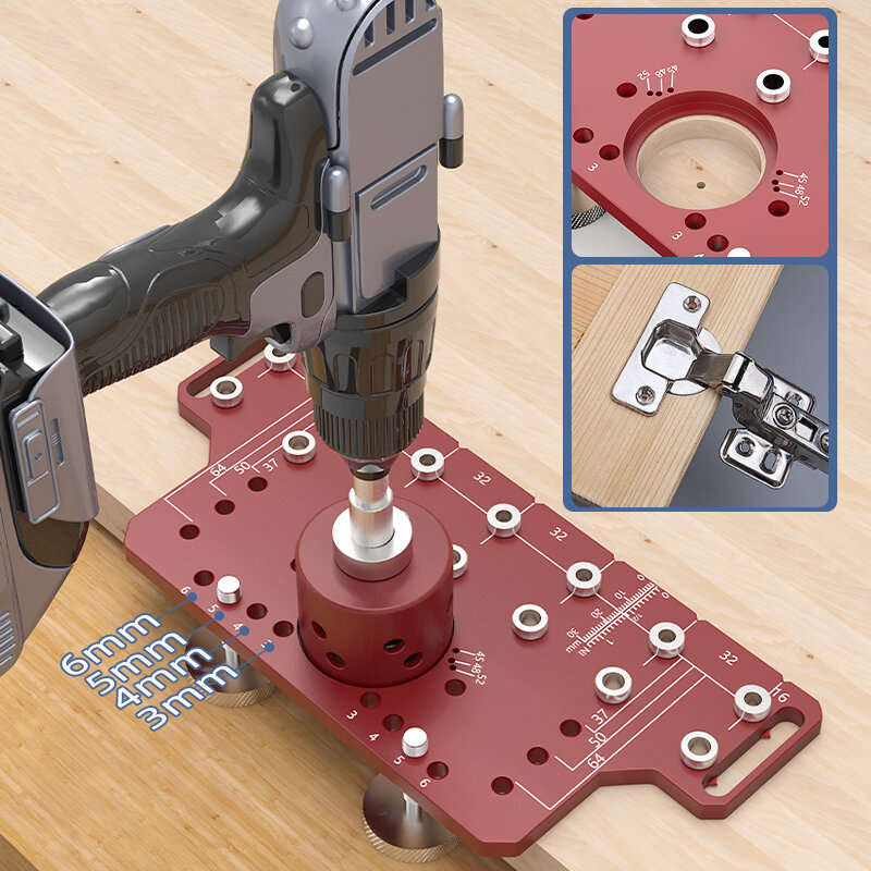ENJOYWOOD Shelf Pin Jig Hinge Jig 2 in 1 Self-contained Clamping Function All Metal Shelf Pin Drilli