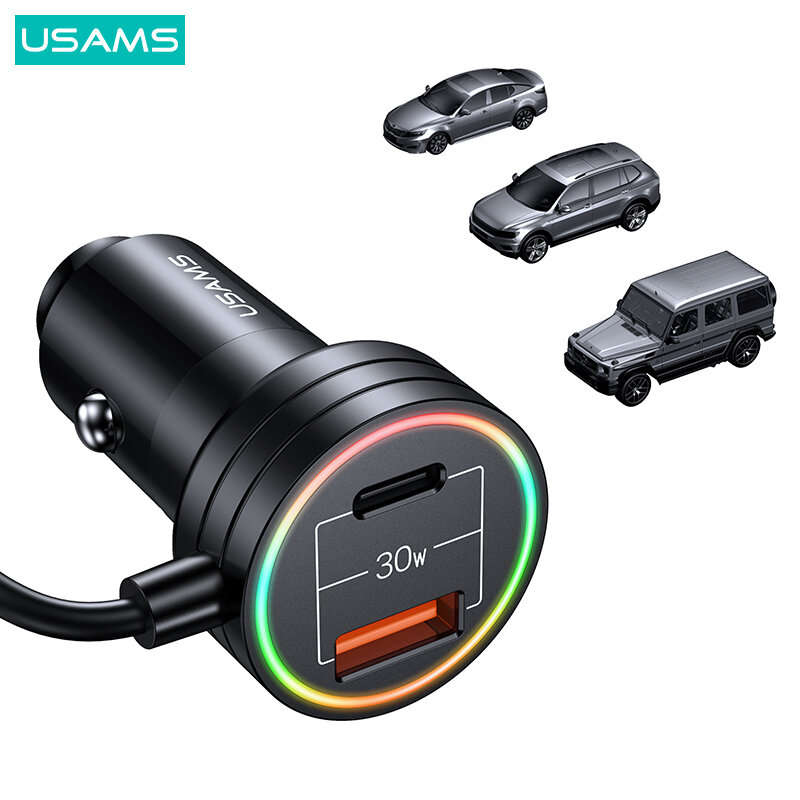 USAMS C33 60W 12-24V Car Charger USB Type C PD Fast Charge Hardware Plastic Belt with Aperture Sprin
