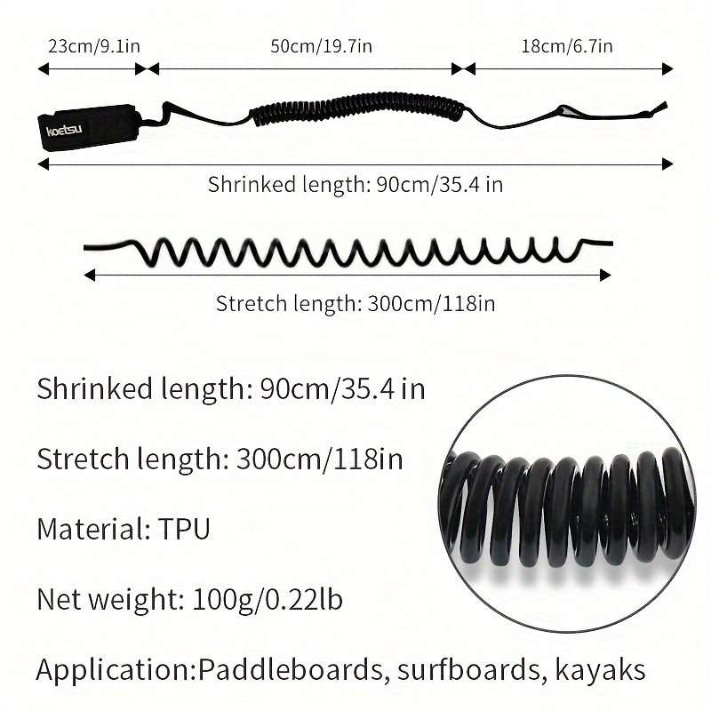 KOETSU Paddle Board Surfboard Accessories Foot Rope Safety Leash 5mm Adjustable TPU Material Rope Fo