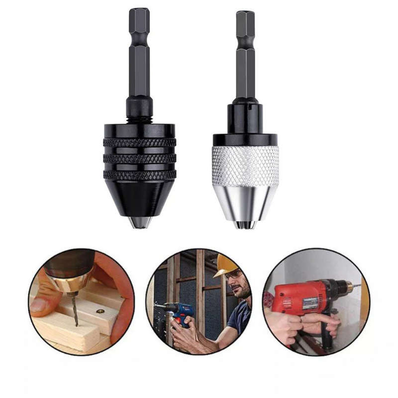 2PC Hex Shank-Black and White Keyless Drill Chuck Adapter For Easy Bit Changes Available In Electric