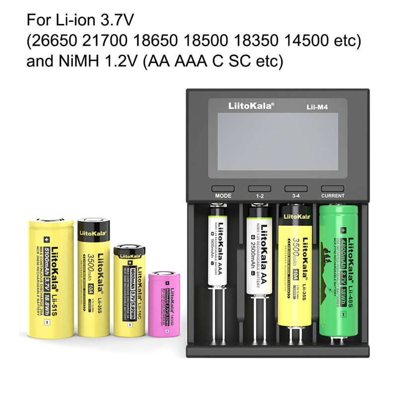 LiitoKala Lii-M4 4slot 5V 2A 18650 Charger LCD Display Universal Smart Charger Test Capacity 26650 1