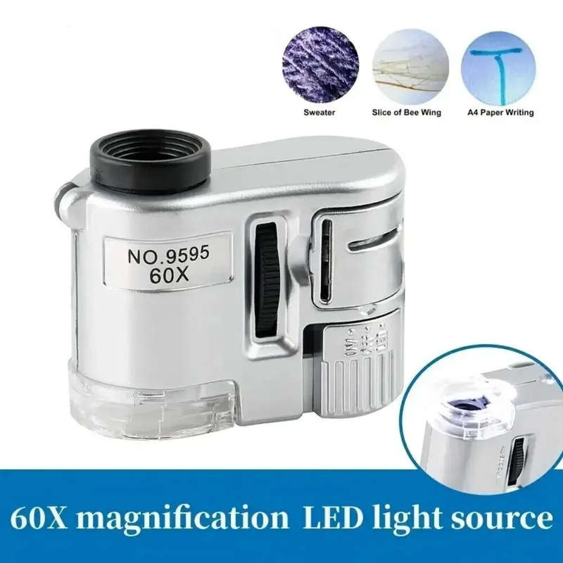 60X Handheld Mini Pocket Magnifier with UV and LED Light Portable Jeweler Microscope Magnifying Glas