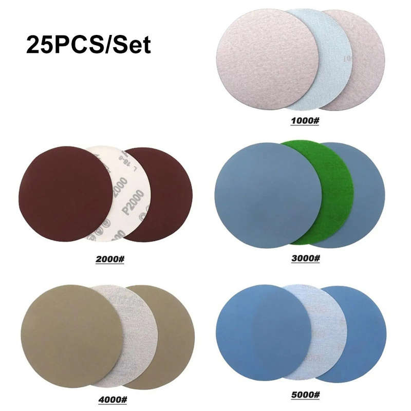 25PCS Assorted Grit Sanding Discs 5 Inch Silicon Carbide Waterproof for Wet and Dry Polishing 1000 t
