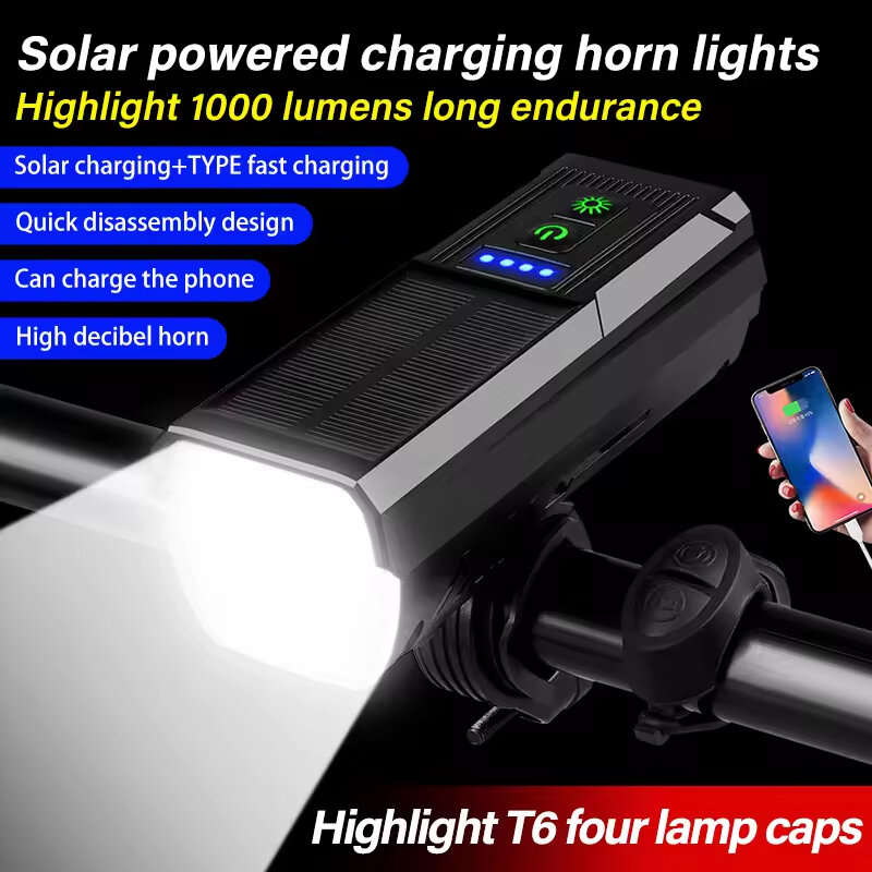 Bikight 4 in 1 Solar Bike Headlight 1000Lm Brightness 4000mAh Battery Power Bank 8 Light Modes Water