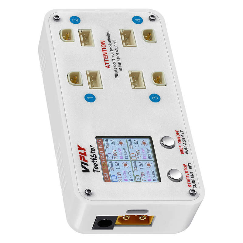 VIFLY ToothStor 4 Port 2S Balance Charger with Storage Mode for RC FPV Freestyle Cinewhoop Drone DIY