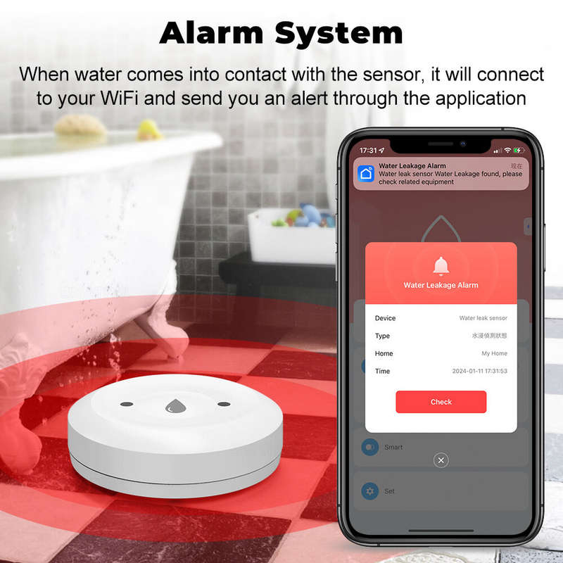 Smart Home Zigbe Water Immersion Sensor Water Leakage Sensor Alarm App Remote Monitoring Water Leak
