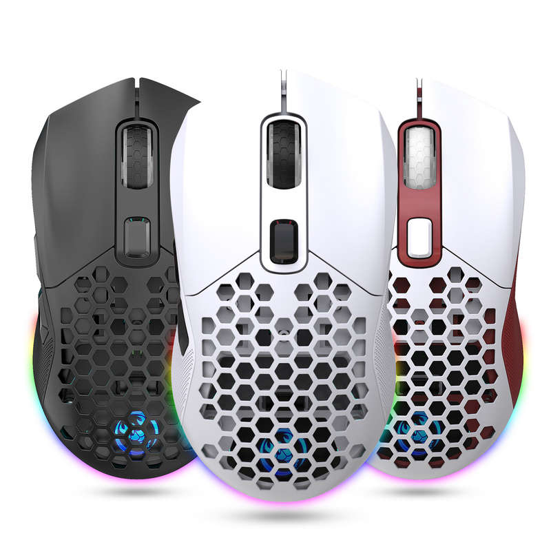 HXSJ T28 Hollow Wireless Mouse Rechargeable RGB Luminous 4800DPI Interchangeable Back Cover Gaming L