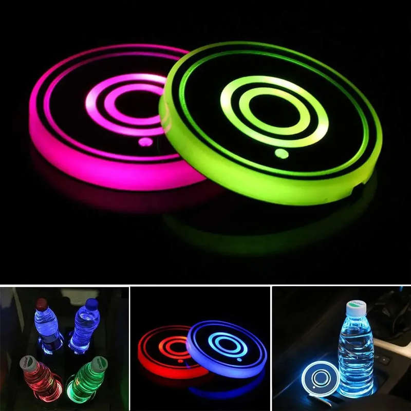 LED Car Cup Holder Light Car Coasters Bottle Atmosphere Light Mats 7 Colors Cup Holder Pad Car Inter