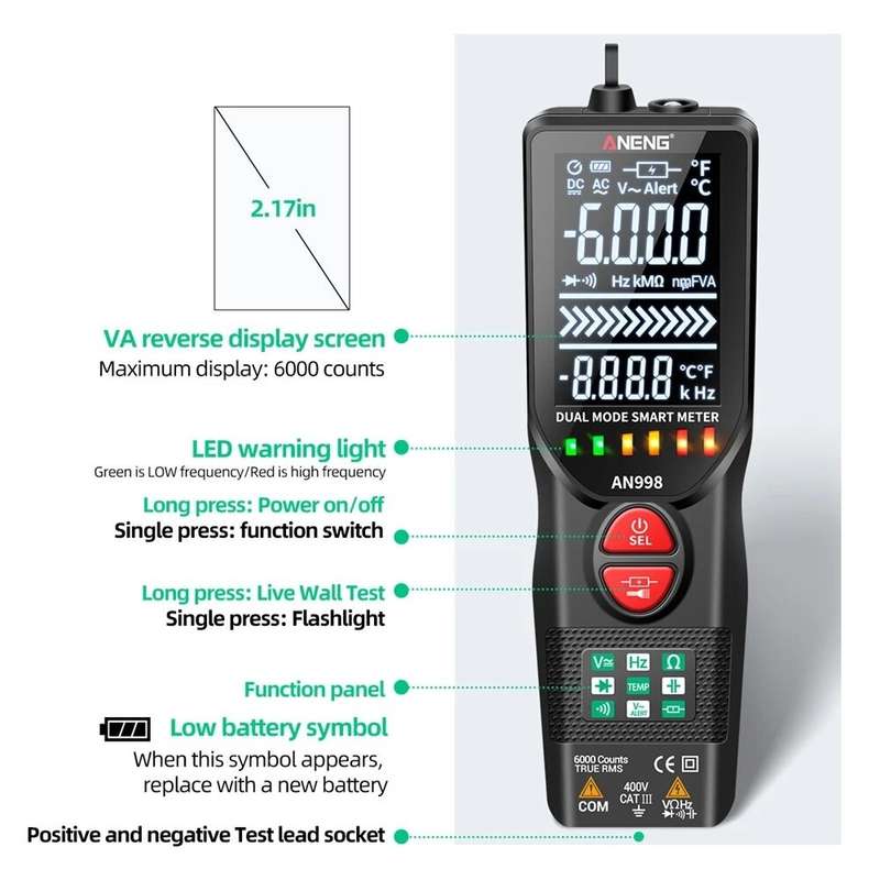 ANENG AN998 Automatic Digital Professional Multimeter 6000 Counts Electric Auto Ranging AC/DC Voltme