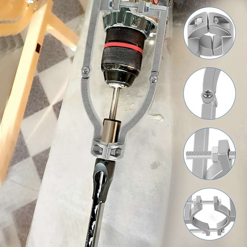 Square Hole Drill Bit Adapter with 4 Drill Bits Carbide Square Hole Drill Fixing Bracket Precise Woo