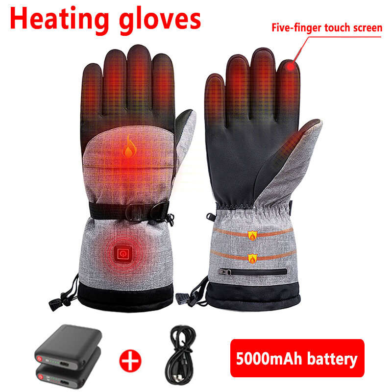 3 Gear Temperature Control Motorcycle Riding Gloves + 5000mAh Battery Winter Heated Warm Gloves for