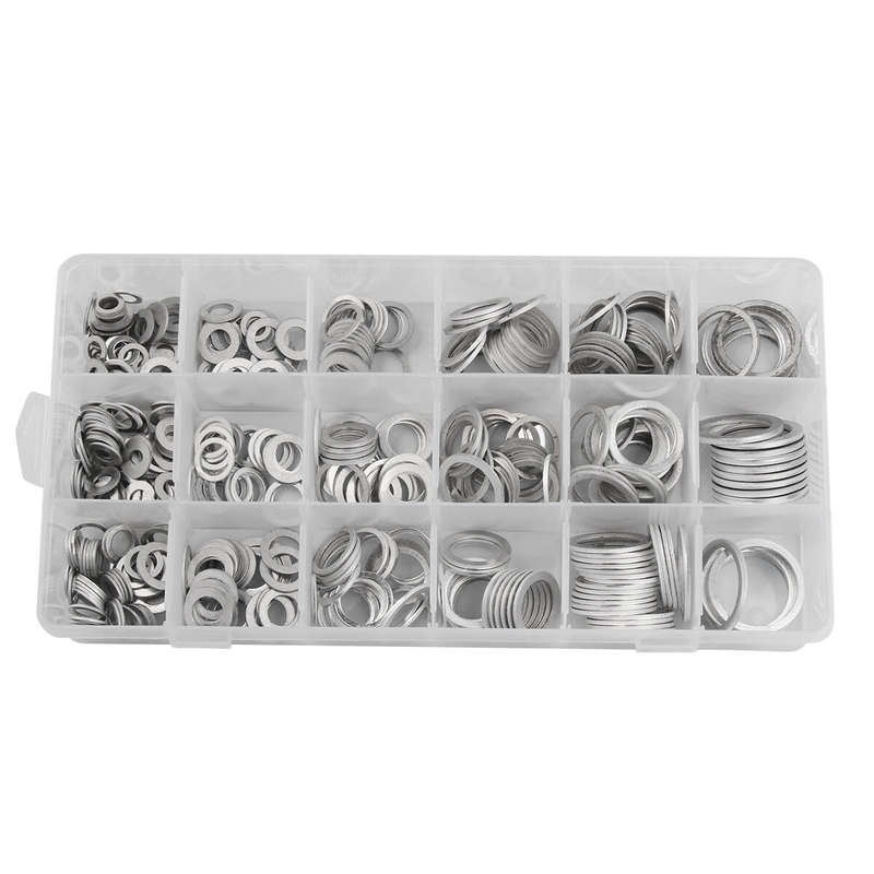 450Pcs Aluminum Sealing Solid Gaskets Washers Assorted Flat Metal O Rings Set for Oil Drain Plug Gas