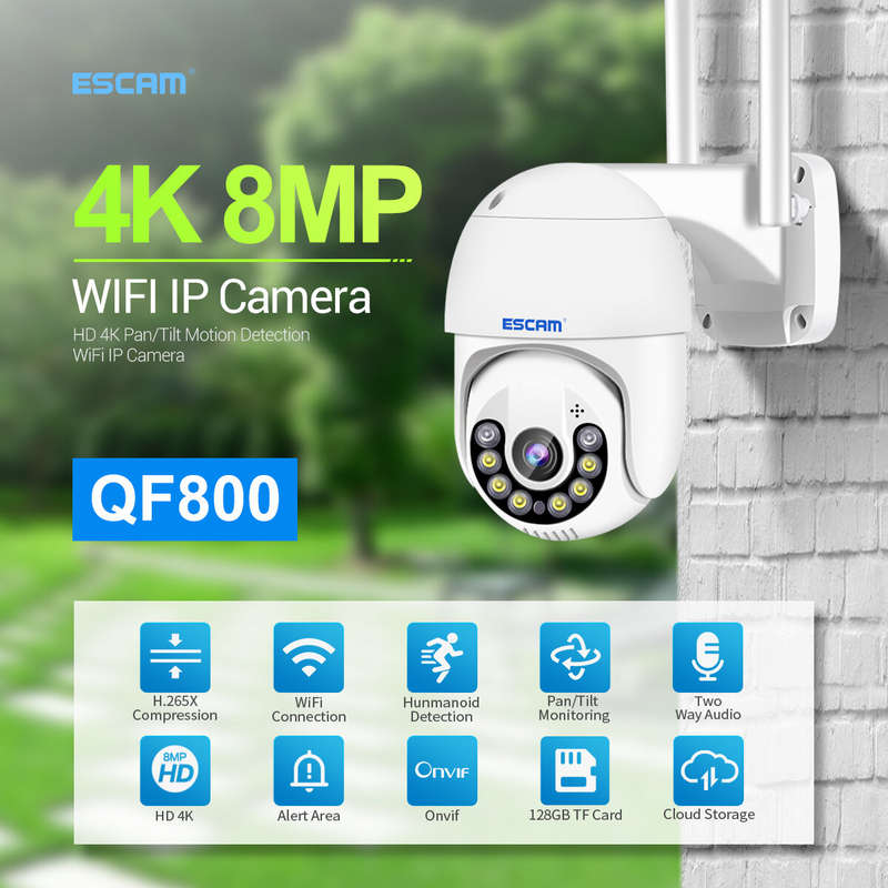 ESCAM QF800 8MP Pan/Tilt AI Humanoid Detection Auto Tracking Cloud Storage Waterproof WiFi IP Camera
