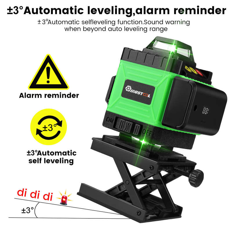 MUSTOOL 4D 16 Line Green Laser Level IP54 Self-Leveling 4000mAh Battery Touch Screen for Indoor/Outd