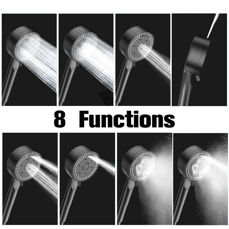 High Pressure 8 Modes Boosted Shower Head Portable Rainfall Hoses Bathroom Bracket Bathroom Sets