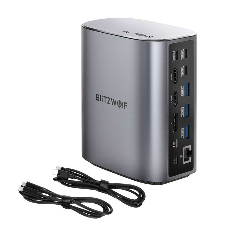 BlitzWolf BW-TH15 17-in-1 USB C Docking Station with DP Dual HDMI 4K/60HZ Triple Display USB3.0 USB3