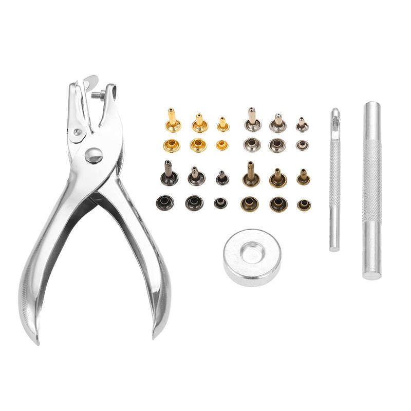 360Pcs/Set Leather Rivets Double Cap Rivet Tubular Metal Studs 1 Sizes with Punch Pliers and 3 Piece