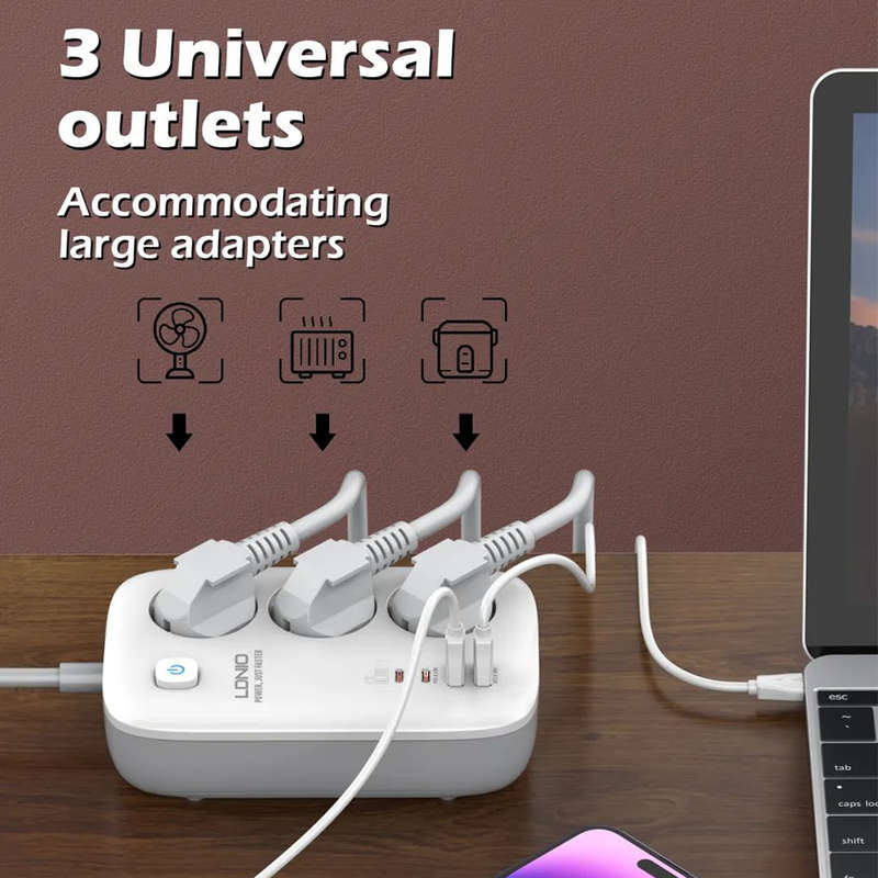 [GaN Tech] LDNIO 3250W 7-Port Power Strip 2USB-A+2USB-C+3 Socket PD QC3.0 Fast Charging Desktop Char