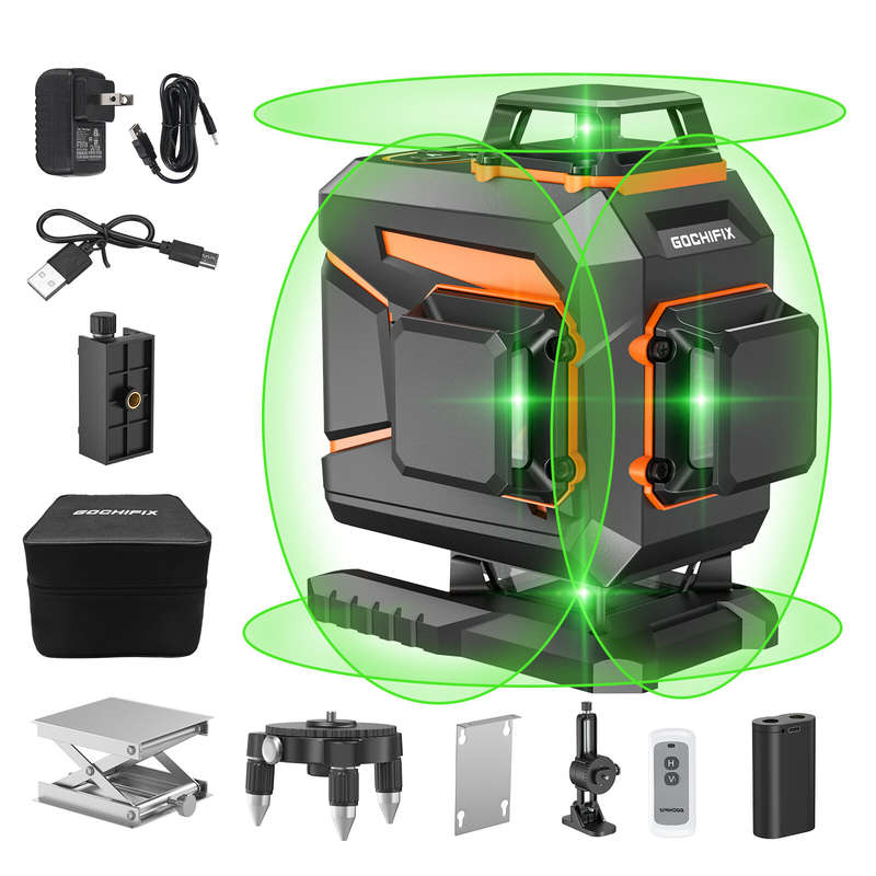 Laser Level GOCHIFIX 4x360 16 Line 4D Self Leveling Green Laser Level Horizontal Vertical Level Tool